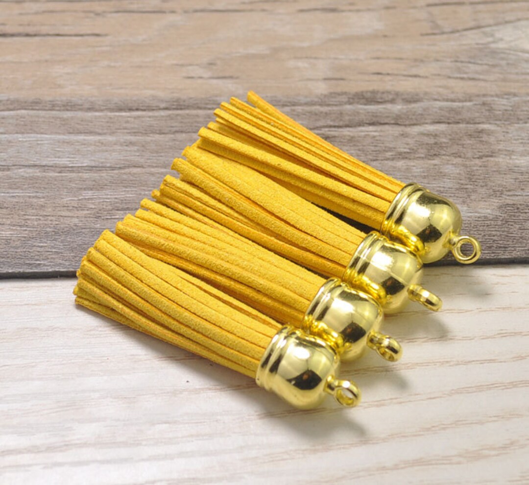 20pcs Medium Tassels Craft 2'',golden Yellow Suede Leather Tassels 52mm
