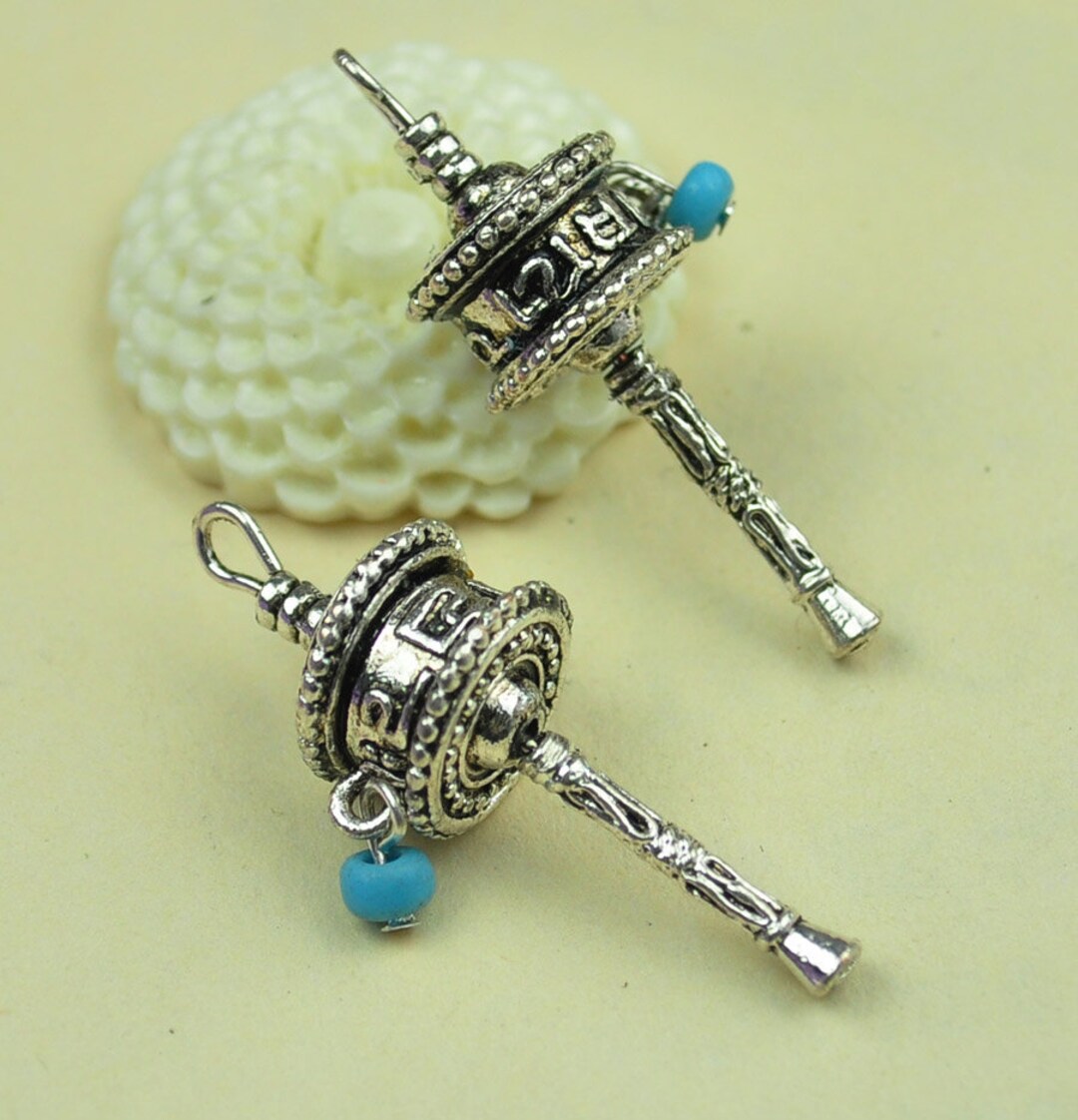 10pcs Tibetan Prayer Wheel Charm-antique Silver Buddha Prayer