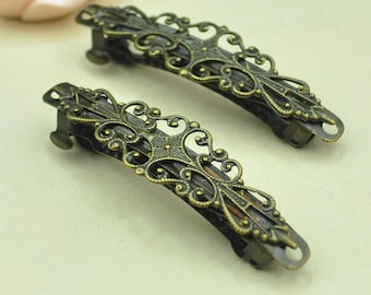 Flower Hair Clips-5pcs Antique Bronze Vintage Barrette Clips.Filligree Flower French Hair Clips 59x16mm