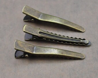 30pcs Metal Hair Clip--Antique Bronze Tip Head Metal Hair Alligator Clip 44x7mm