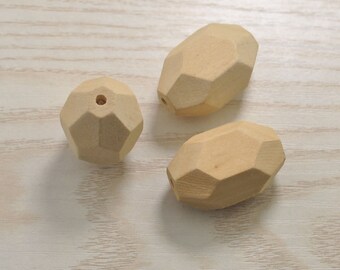 20st ovale Facted hout Bead geen vernis, natuurlijke veelvlak Faceted houten kralen 32x20mm, onvoltooide Faceted houten kralen, houten Craft