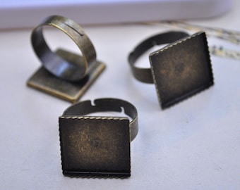 30pcs antichi bronzo anelli, anelli di metallo regolabile Base con 16mm quadrato rotondo Pad