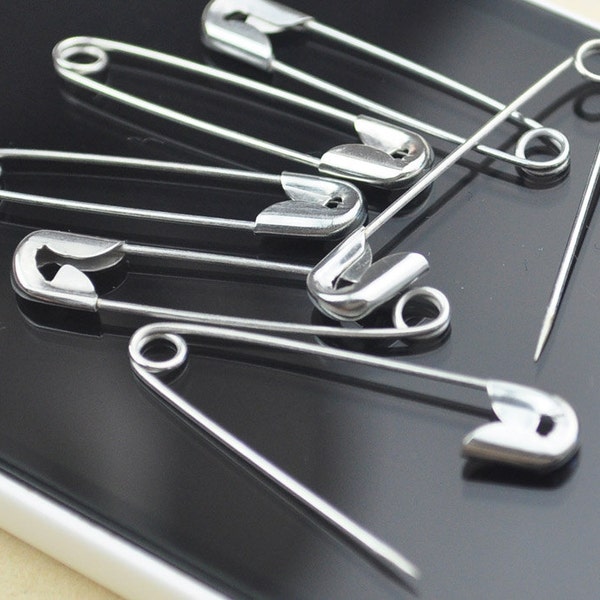 100pcs Silver Brooch Pins- Metal Pin,Safe Pin.Silver Plated Metal Bar Pins 32x6mm