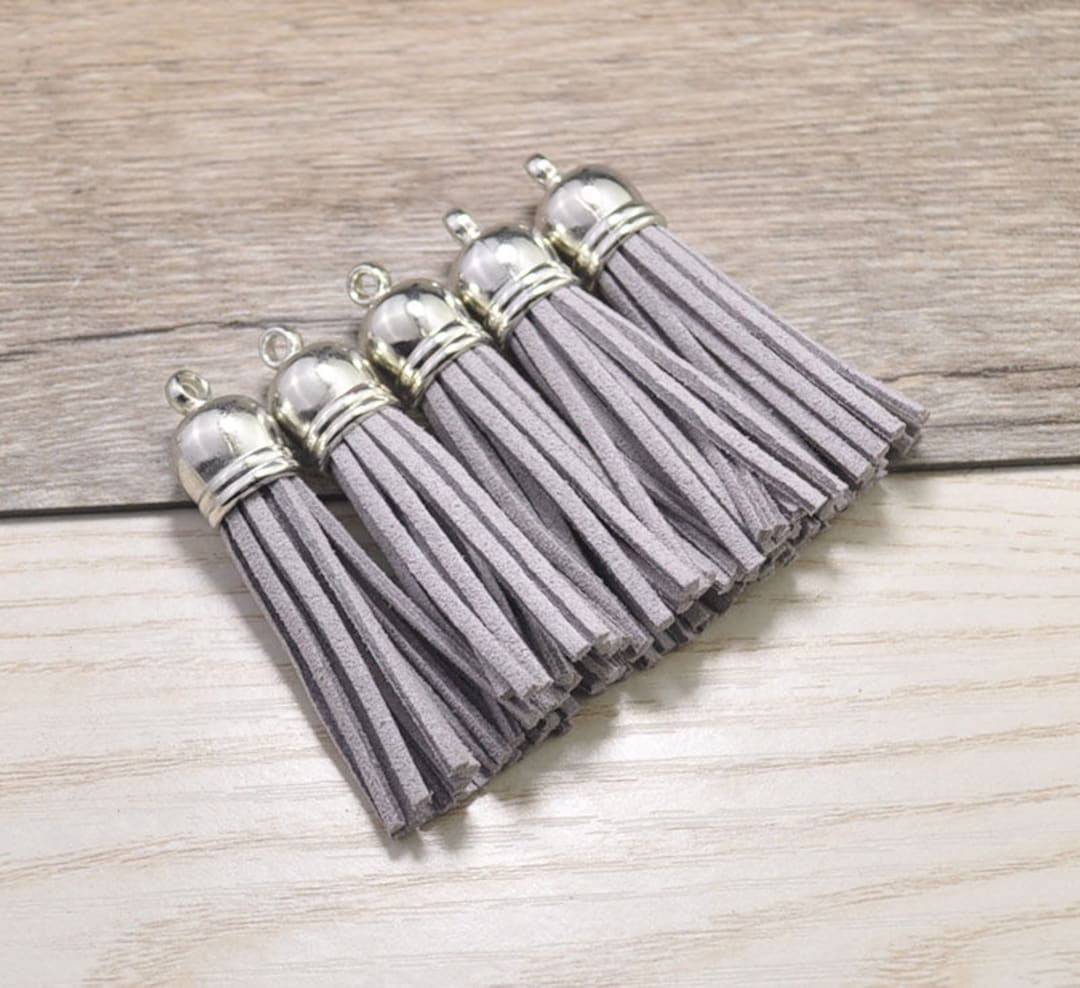 20pcs Medium Tassels Craft 2'',light Grey Suede Leather Tassels 52mm
