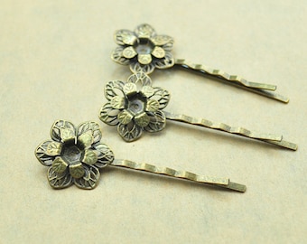 20ST Bobby Pins, antike Bronze zwei Layer filigrane Blumen Haar clips 55 mm