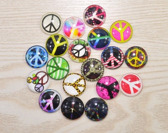 20pcs misto Cabochon di vetro fatto a mano foto--25 mm - rotonda cabochon schiena piatta perline - segno di pace