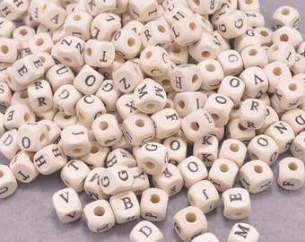 Alphabet Wood Bead--200 Square Natural Wood Bead 10mm