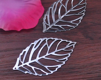 Metal Leaf Pendant --25pcs Silver Plated Leaves Charm Pendants 30mm x 53mm  jewelry supplies