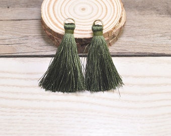 20pcs Army Green Silk Tassels With Gold Jump Rings,40mm(1.57''inch) Handmade Polyester Silk Tassels,Tassel Earring,Necklace Jewelry S#05