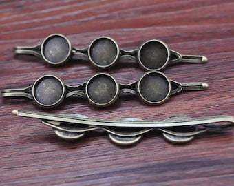 Metal Hair Clip,10pcs Antique Bronze frame Barrettes Clips with 10mm cabochon base setting 71mm