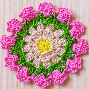 Coaster crochet pattern, Flower coaster, Easy coaster crochet pattern pdf, Crochet coasters, Coffee coasters, Home decor