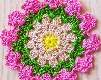 Patrón de posavasos de crochet, Posavasos de flores, Patrón de posavasos de crochet fácil en PDF, Posavasos de crochet, Posavasos de café, Decoración del hogar