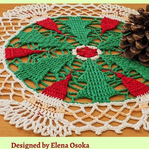 Crochet doily pattern Santa Claus with New Year Tree