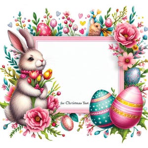 Clipart coniglietto di Pasqua, cartolina di Pasqua, cornice digitale coniglietto, artigianato di carta, clipart acquerello stampabile, immagini di scrapbooking, diari spazzatura