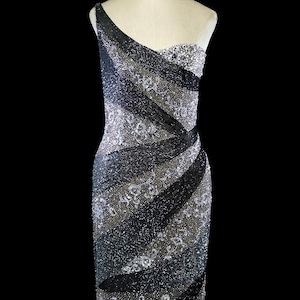 Stephen Yearick heavily beaded gown 1 one single shoulder dress metallic sequined bugle beaded red carpet sleeveless Grecian shoulder strap