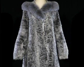 Silver broadtail lamb fur coat, long fox stroller jacket silver gray Persian loose fit, not Mongolian Tibetan lamb, boho Russian style