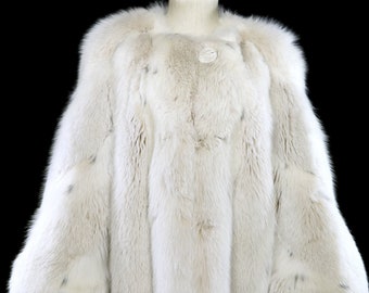 Nettie Rosenstein Fuchs Mantel, Designer Pelzjacke Elfenbein weiss schwarz dicker dicker flauschiger Mantel, nicht mongolischer Tibet Lamm Nerz, 1940er 1950er 1960er Jahre