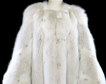 Nettie Rosenstein fox coat, designer fur jacket ivory white black big chubby fluffy coat, not Mongolian Tibetan lamb mink, 1940s 1950s 1960s