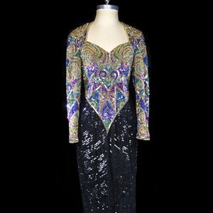 Naeem Khan Perlen Kleid Vintage Riazee schwer Perlen Kleid Signalhorn Perlen Pailletten Abend formeller roter Teppich lange Ärmel bodenlang schwarz gold