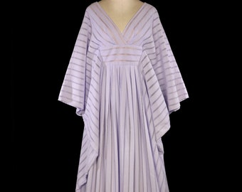 Luis Estevez maxi dress, 1960s 1970s 60s 70s gown, boho bohemian angel wing sleeves Eva Gabor Look violet lavender lilac purple
