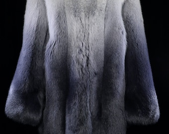 Ombre Gray Fox Jacket, Degrade Fur Coat Vintage, Silver