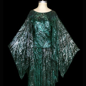 Halston Sequined Dress Kimono Angel Wing Sleeve Green Silver - Etsy