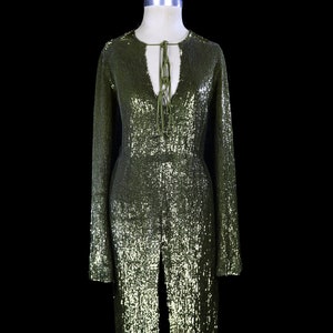 Nina Ricci sequin dress, beaded cocktail gown long sleeves army green metallic bronze designer couture body con French couture Paris