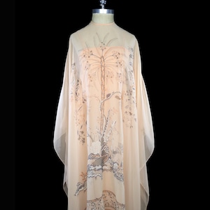 Robe longue caftan en mousseline de soie des années 1960, robe caftan bohème, manches aile d&#39;ange, style Stevie Nicks Bella Donna style années 60 70 en polyester