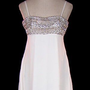 Gianfranco Ferre evening or wedding gown, crystal jeweled ivory / off white silk chiffon goddess dress, empire waist, French couture