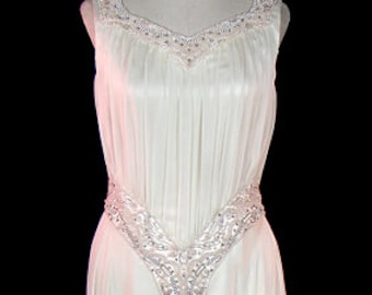Wedding dress 1930s vintage post flapper era art-deco ivory silk chiffon & satin bridal gown, grecian goddess, Great Gatsby era couture