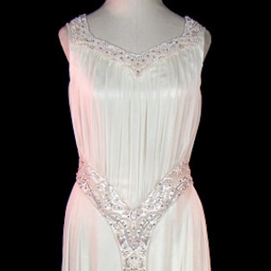 Wedding dress 1930s vintage post flapper era art-deco ivory silk chiffon & satin bridal gown, grecian goddess, Great Gatsby era couture