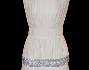 Madame Gres-jurk, vintage kristallen juwelen ivoor zijden chiffon jurk Griekse godin, trouwjurk, rode loper formeel, Franse haute couture