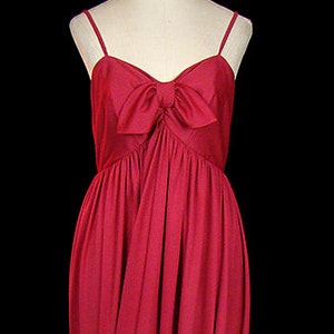 Jean Muir jersey maxi dress, red gown raspberry wine color, rare 1970s British couture, day or evening, sleeveless, spaghetti straps