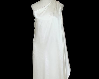 Halston toga dress, grecian goddess wedding or evening gown, ivory off white silk satin charmeuse, couture red carpet 1 shoulder