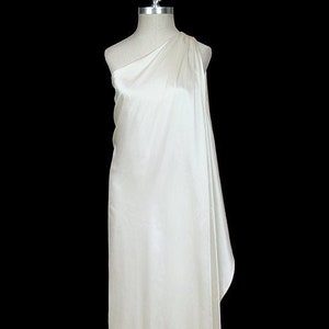 Halston toga dress, grecian goddess wedding or evening gown, ivory off white silk satin charmeuse, couture red carpet 1 shoulder