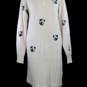 Krizia panda sweater dress, soft cashmere sweater knit day, evening dress, loose fit, long sleeve, buttons, Maglia, Mirrors of, animal