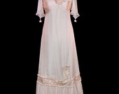 Wedding dress, antique Edwardian pink silk chiffon charmeuse satin fairytale fantasy gown, rare antique couture bridal dress