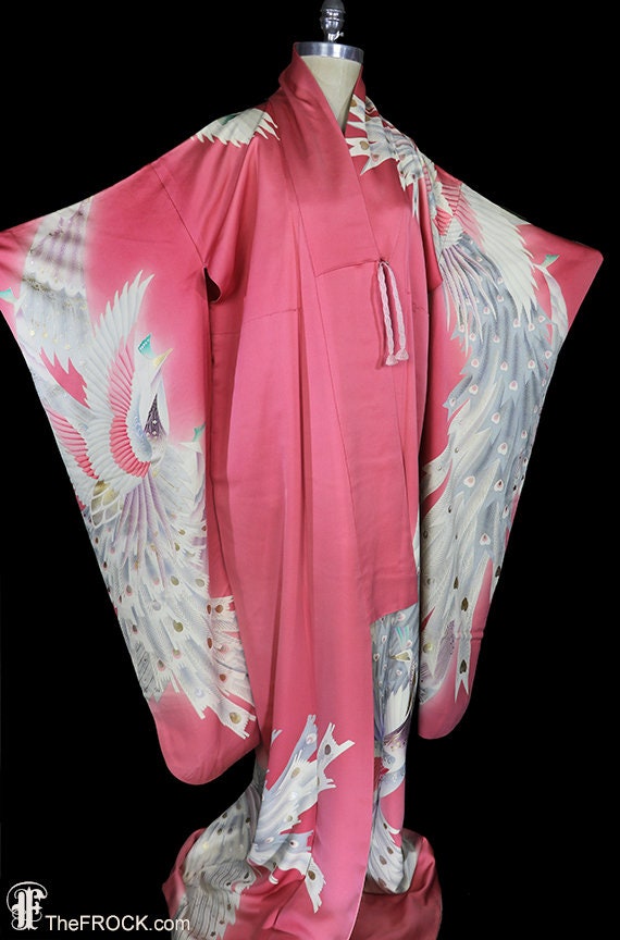 Art Deco rose pink silk furisode kimono, robe or … - image 5