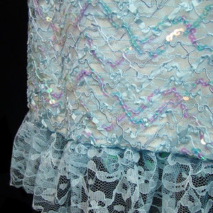 1950s / 1960s beaded sequined dress, blue orange white, lace trim, heavily embellished cocktail evening reception party dress image 4