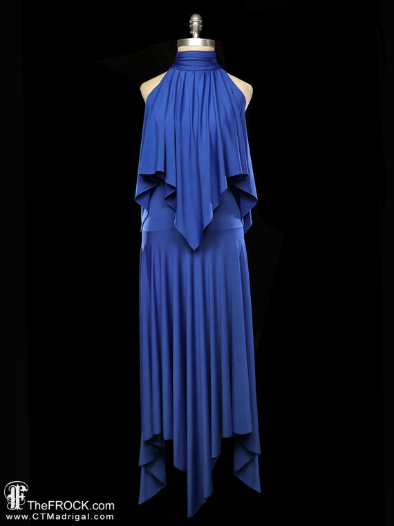 HALSTON maxi dress, blue halter gown sleeveless 19
