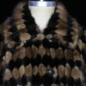 GALANOS mink coat vintage 1980s fur jacket stripe checkerboard harlequin pattern stripes animal print tiger zebra 1960s 60s 70s mod boho spy image 3