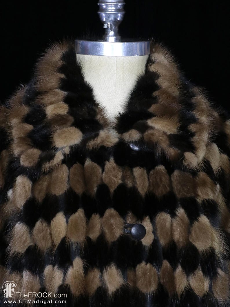 GALANOS mink coat vintage 1980s fur jacket stripe checkerboard harlequin pattern stripes animal print tiger zebra 1960s 60s 70s mod boho spy image 3
