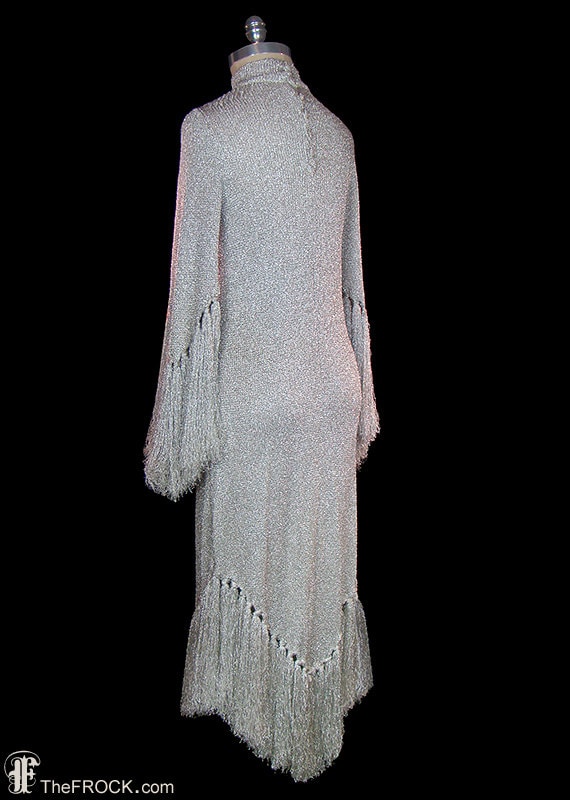 Pierre Balmain dress, vintage silver metallic kni… - image 3
