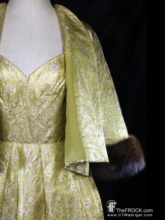 Sally Milgrim 1950s gold metallic lame brocade dr… - image 5