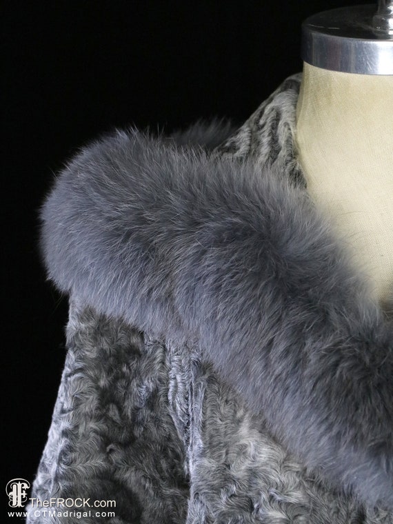 Silver broadtail lamb fur coat, long fox stroller… - image 3