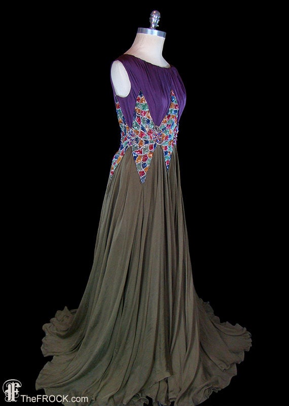 1930s beaded sequined silk chiffon gown, art deco… - image 4