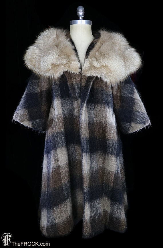Plaid fur shop coat