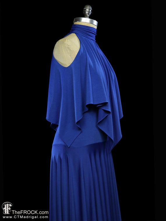HALSTON maxi dress, blue halter gown sleeveless 1… - image 5