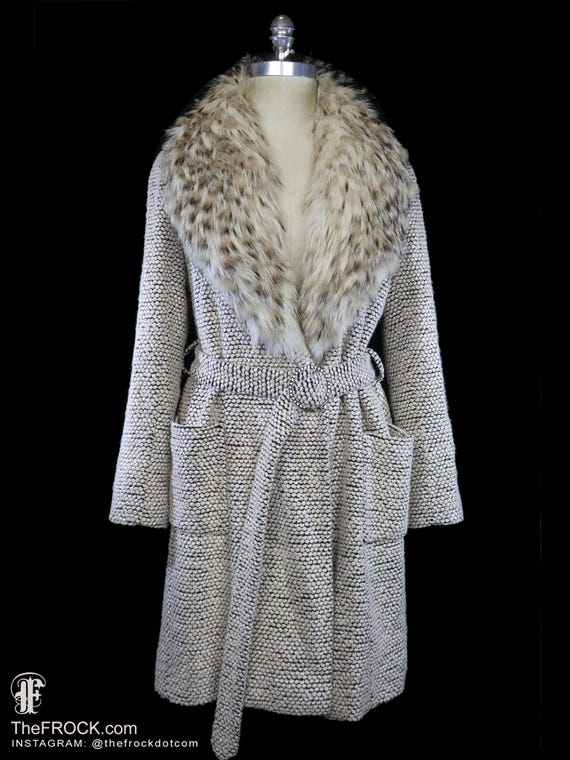 J. Mendel Nubby Tweed Coat Big Fox Fur Collar French Designer
