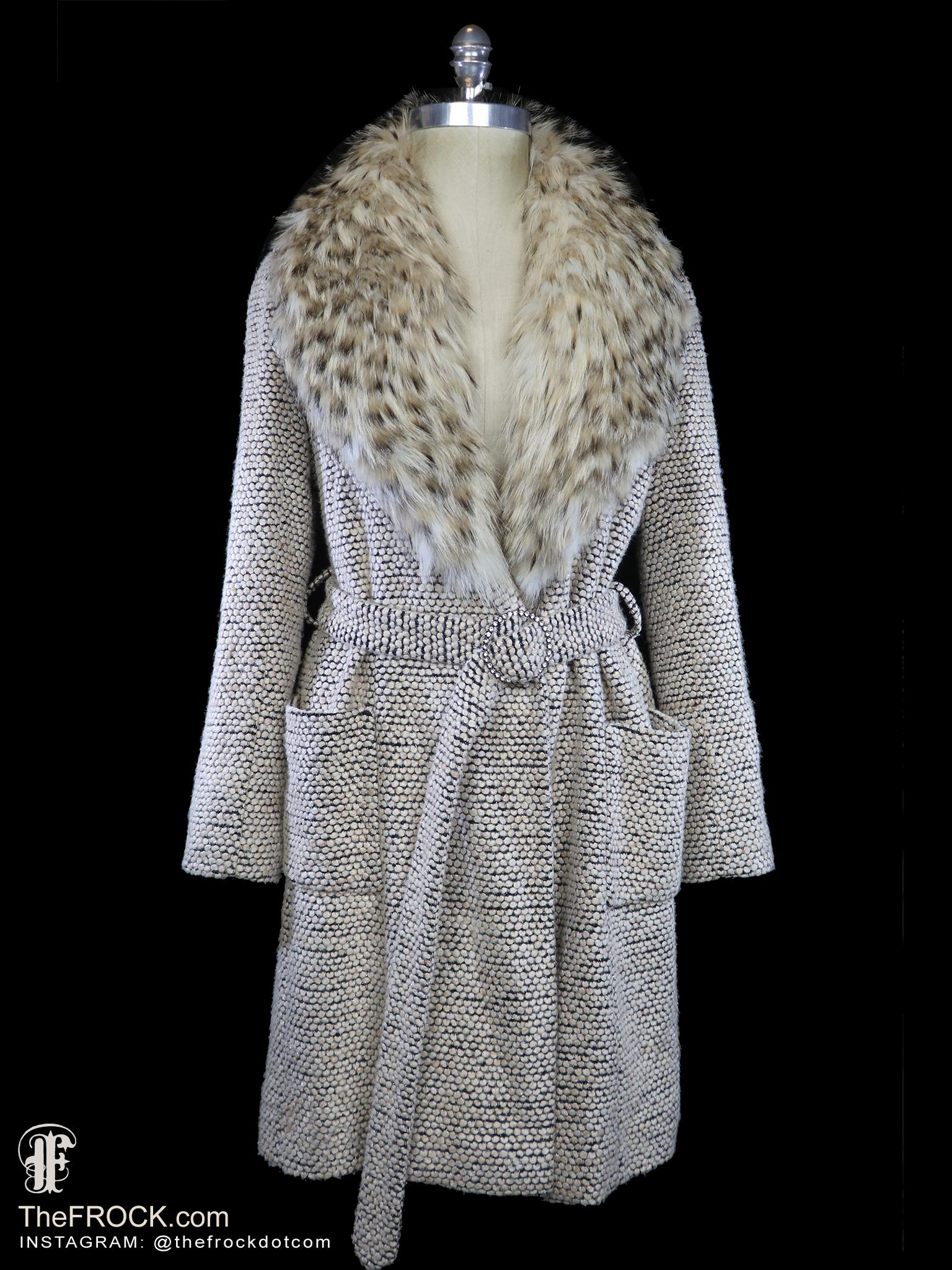 J. Mendel Nubby Tweed Coat Big Fox Fur Collar French Designer